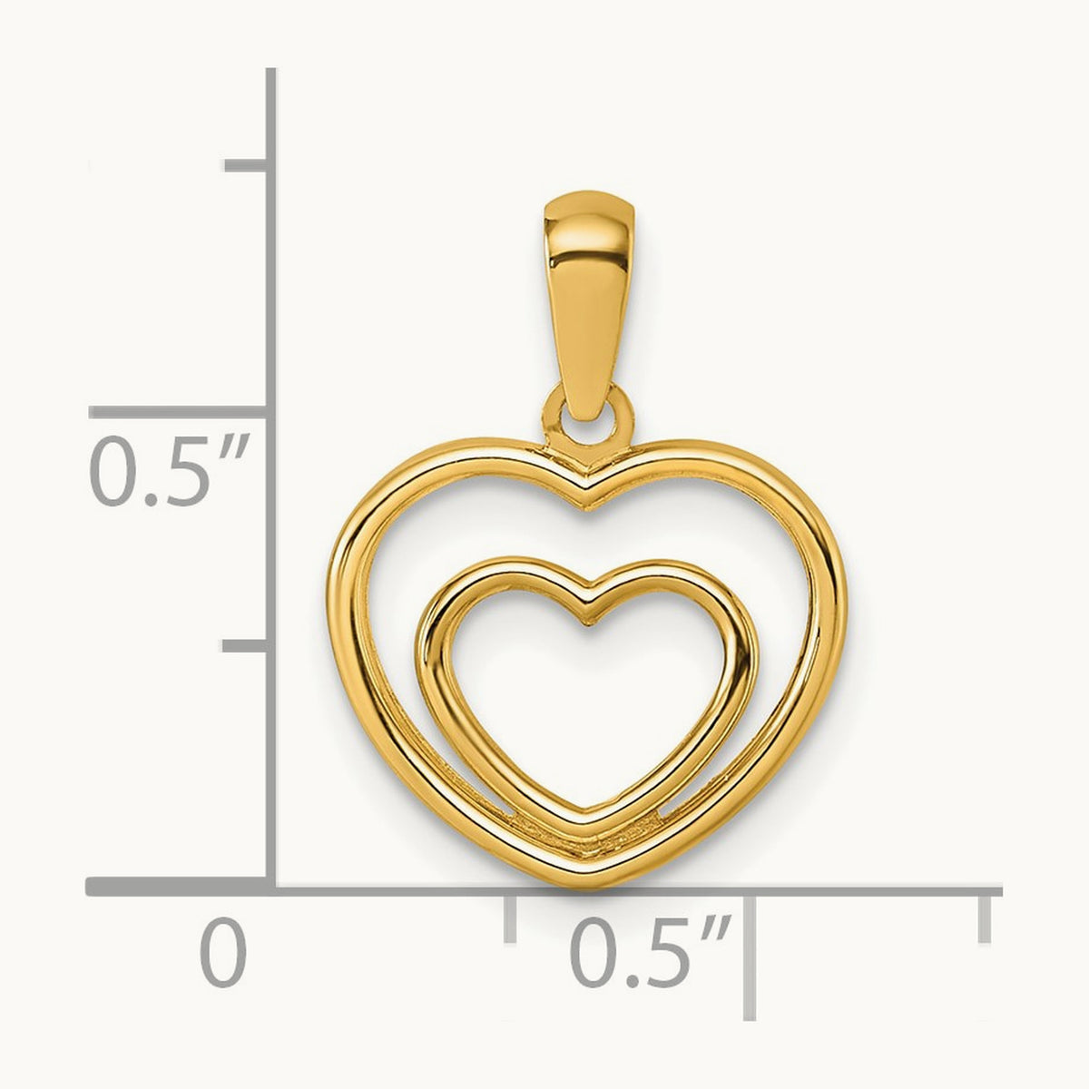 Polished Double Heart Pendant, 14K