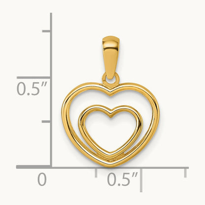 Polished Double Heart Pendant, 14K