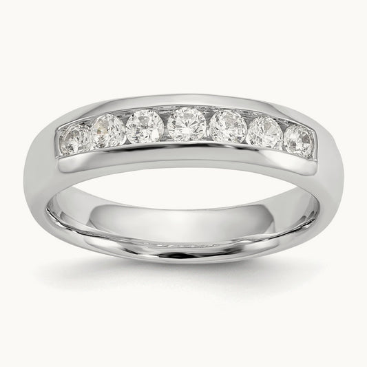 7-Stone Diamond Channel Band, 14K White Gold