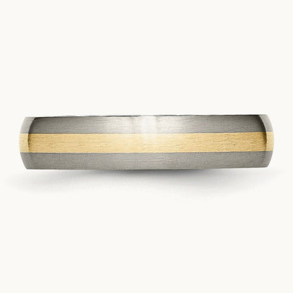Brushed w/14k Yellow Inlay Band, 5mm, Titanium