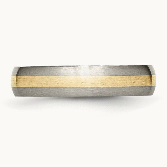 Brushed w/14k Yellow Inlay Band, 5mm, Titanium