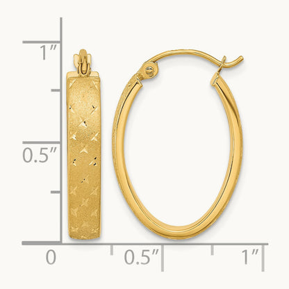 Polished Satin Diamond-cut Hoop Earrings — 14K Yellow Gold, 15mm