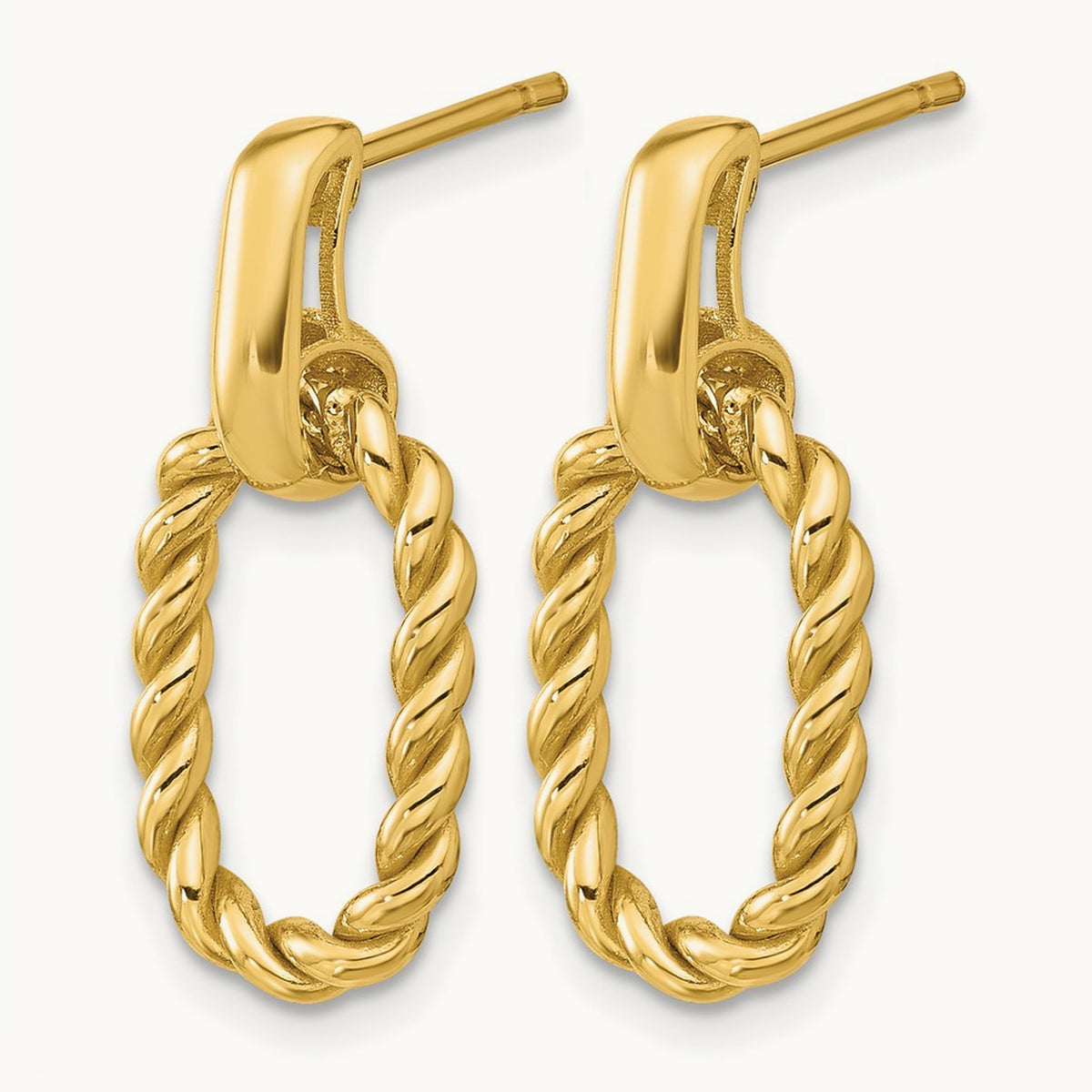 Polished and Twisted Oval Link Dangle Post Earrings, 14K — Leslie's