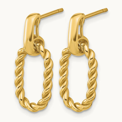 Polished and Twisted Oval Link Dangle Post Earrings, 14K — Leslie's