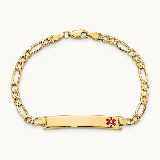 Semi-solid Medical Red Enamel Figaro ID Bracelet, 14K