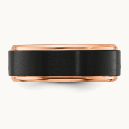 Brushed Center Black and Rose IP-plated Band, 8mm, Titanium