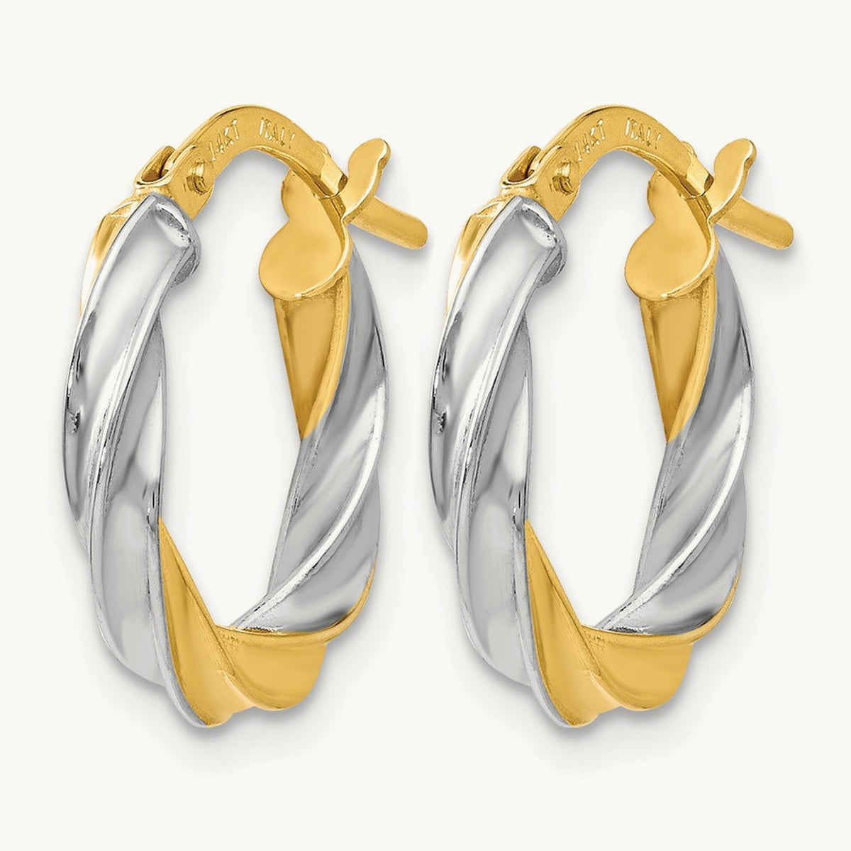 w/White Rhodium Plating Polished Hoop Earrings, 14K — Leslie's