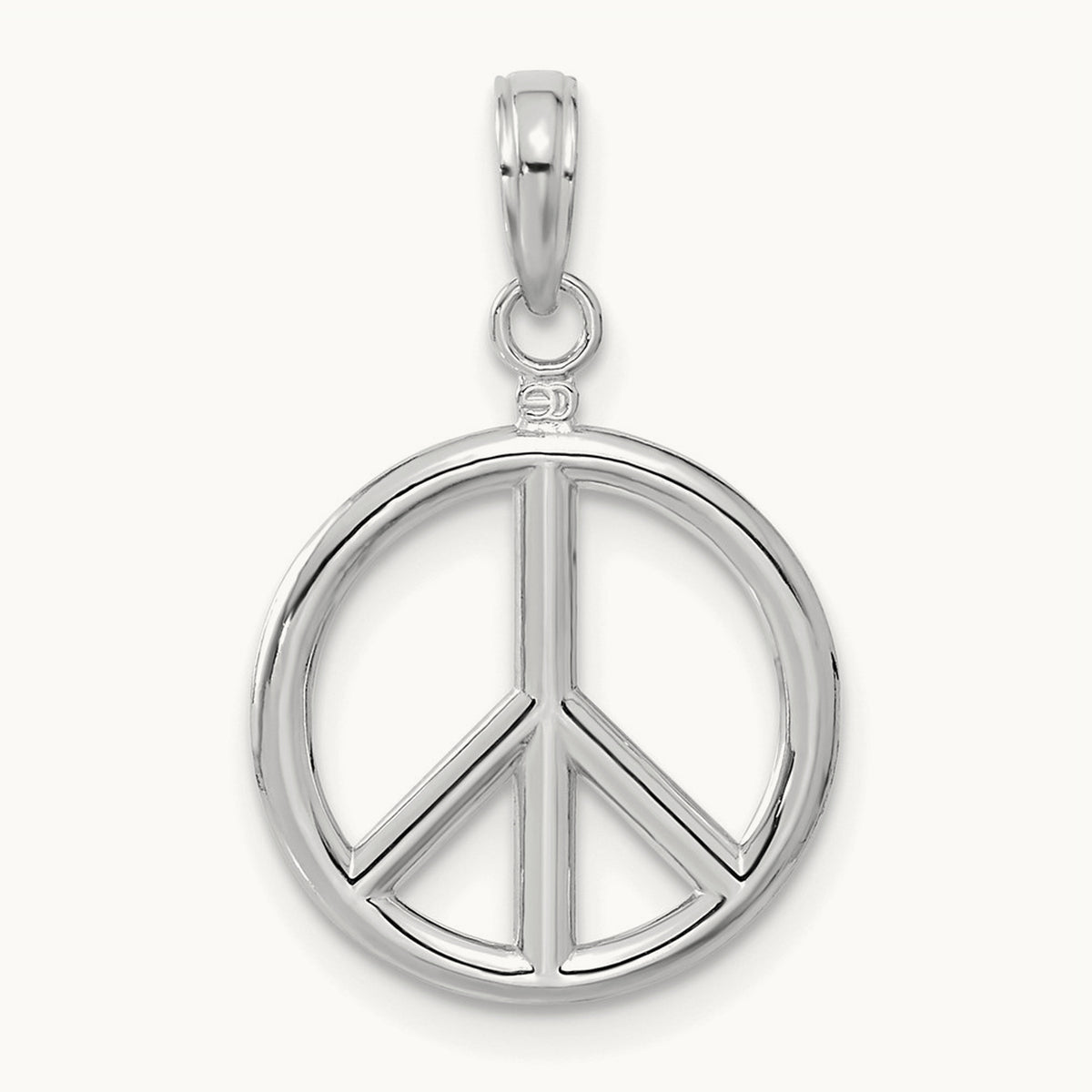 3D Polished Peace Sign Charm — 14K White Gold