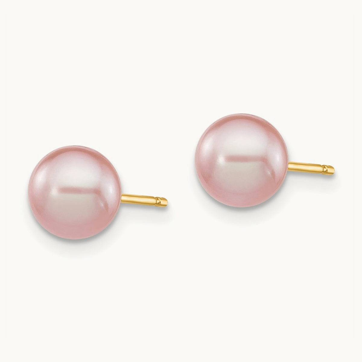 6- Purple Round Freshwater Cultured Pearl Stud Post Earrings, 7mm, 14K
