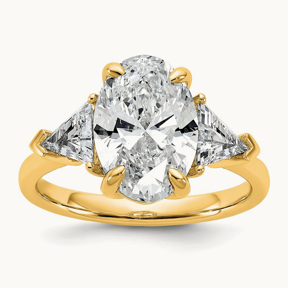 Oval & Trillion 3 Stone Engagement Ring, 1.50-4.00 ct tw Lab-Grown Diamond — 4 1/8 ct, 14K Yellow Gold