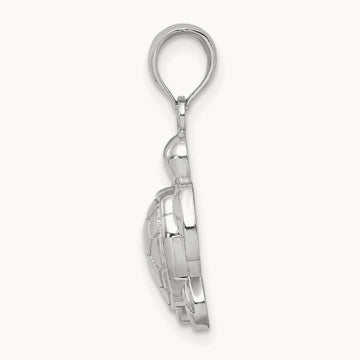 2-D Textured Sea Turtle Charm, 14K White Gold