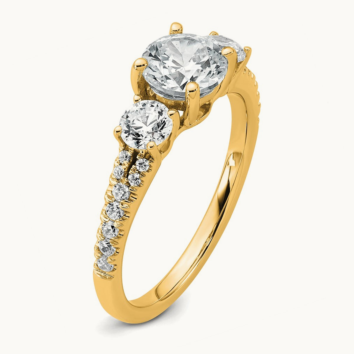 Round Semi-Mount 3 Stone Engagement Ring, 0.50 ct tw Lab-Grown Diamond — 14K Yellow Gold