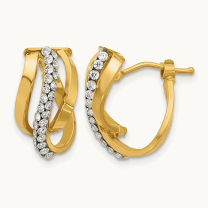 Polished with Crystals Fancy Wave Hoop Earrings, 14K — Leslie's
