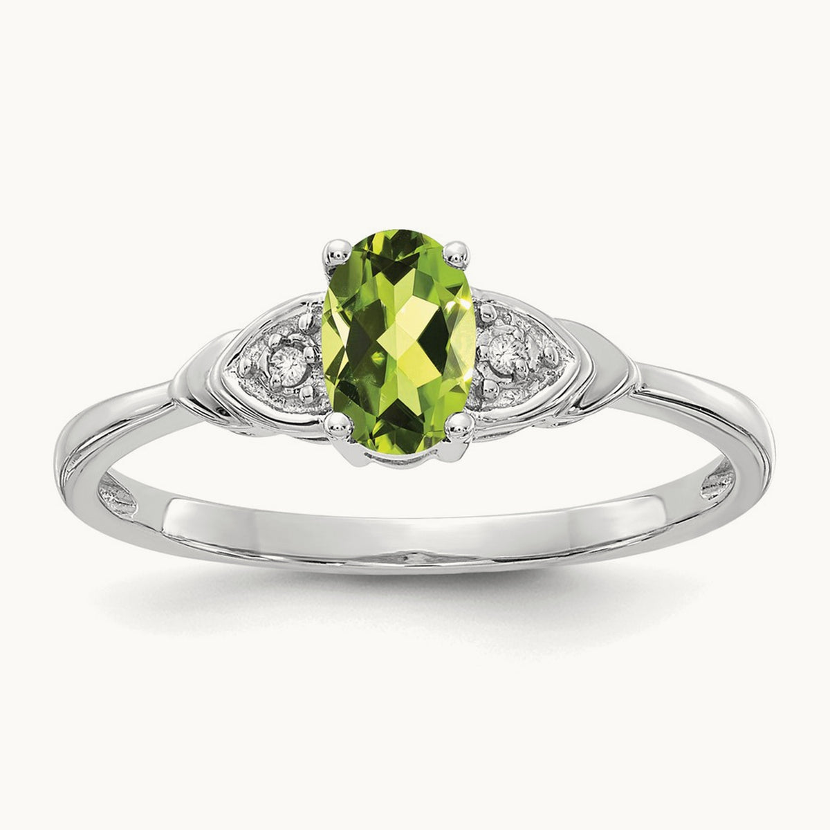 Peridot and Diamond Ring, 14K White Gold