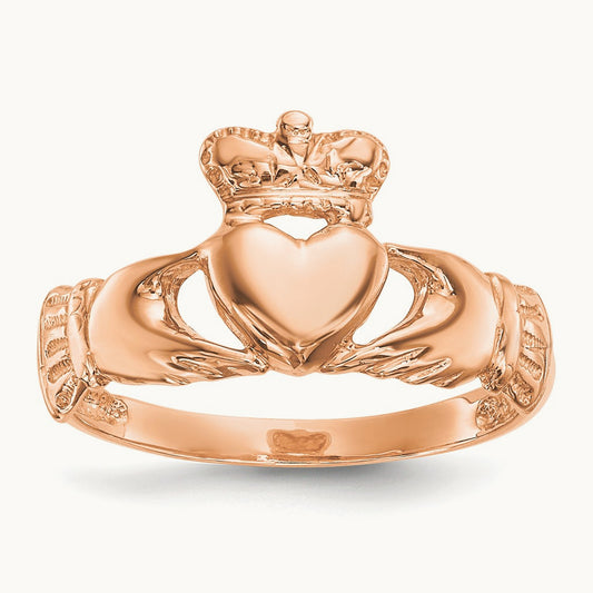Polished Claddagh Ring, 14K Rose Gold