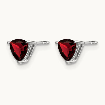 Trillion Garnet Earrings, 14K White Gold