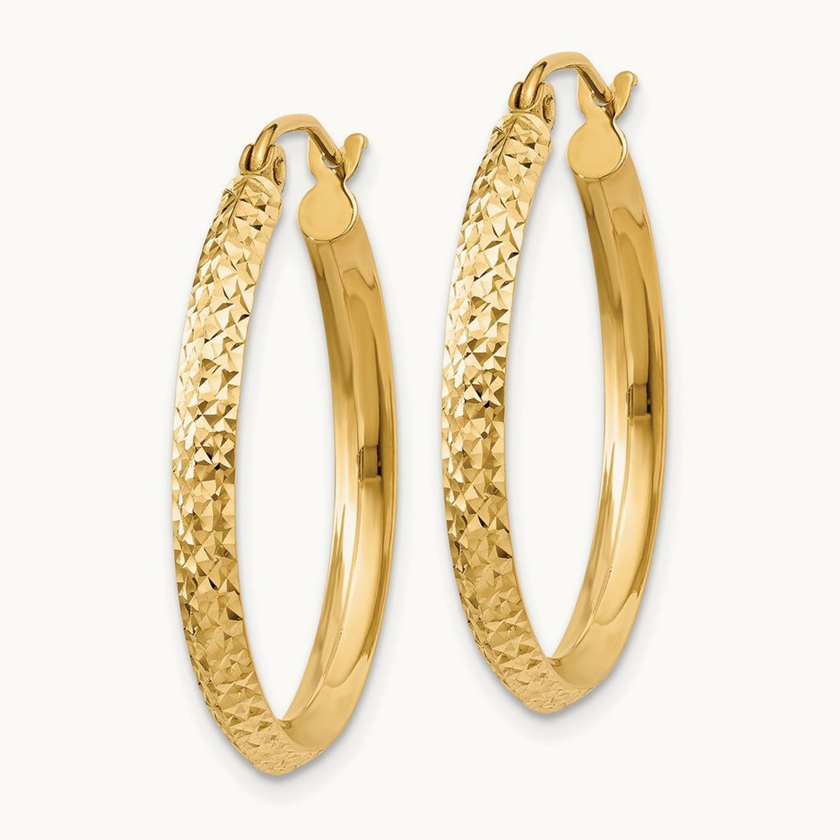 Knife Edge Diamond-cut Hollow Hoop Earrings — 2.5x25mm