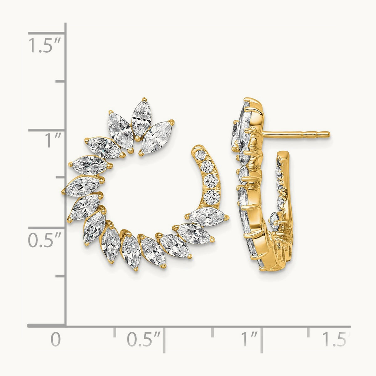 Fashion J-Hoop Post Earrings, 3.75 ct tw Lab-Grown Diamond — 14K Yellow Gold