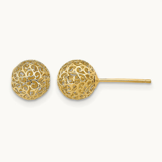 Filigree Ball Post Earrings, 7.75mm, 14K — Leslie's