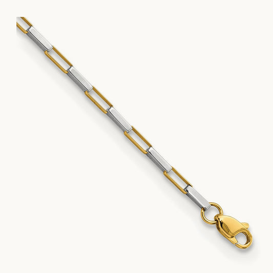 Polished Fancy Box Links 7.5in Bracelet, 14K Two-tone
