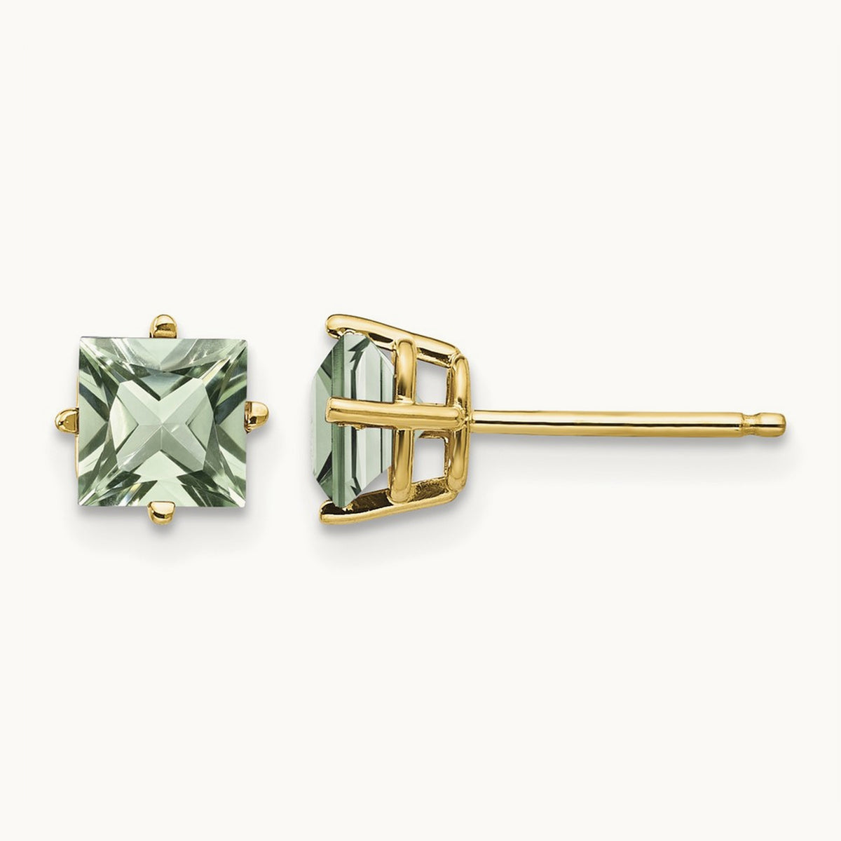 Square Green Quartz Earring, 5mm, 14K