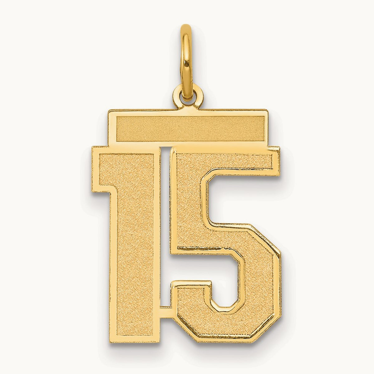 Medium Satin Number 15 Charm — 14K Yellow Gold