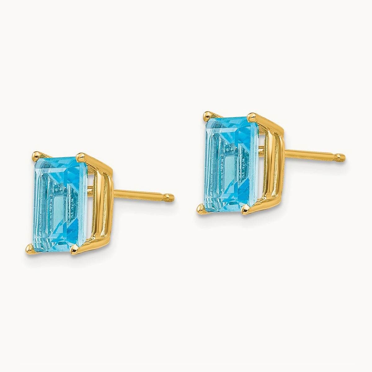 8x6mm Emerald Cut Blue Topaz Earrings, 14K