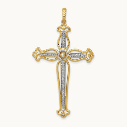 1/4ct. Diamond Fancy Budded Cross Pendant, 14K