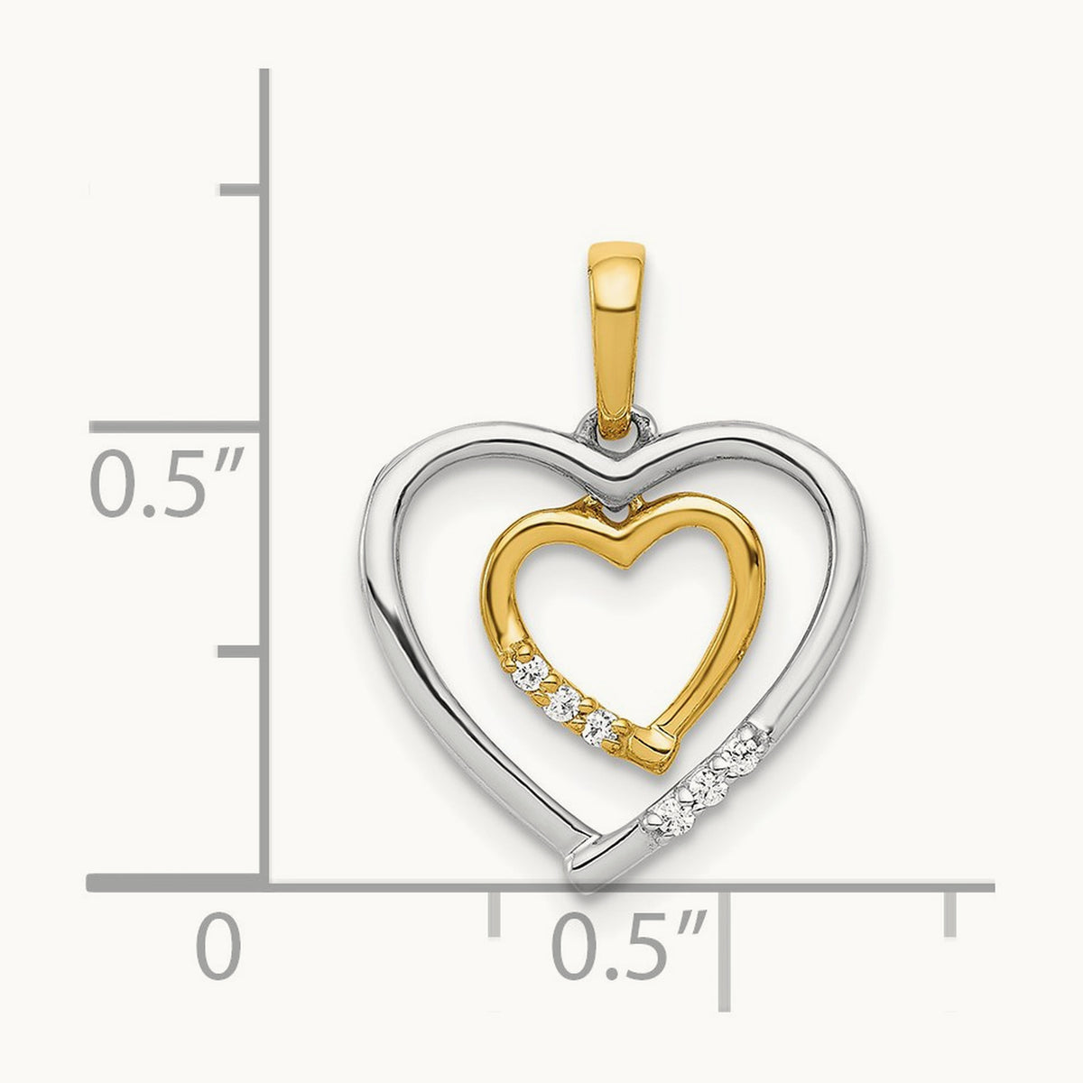Heart Charm Diamond Heart Pendant, 14K Two-tone