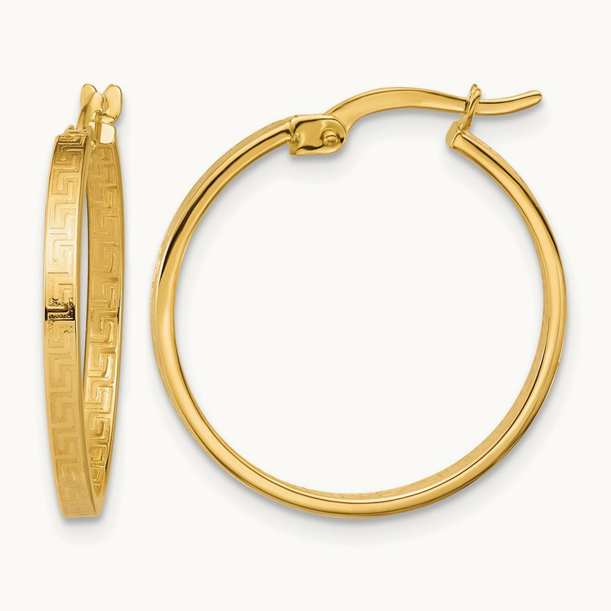 Polished Greek Key Round Hoop Earrings — 24mm