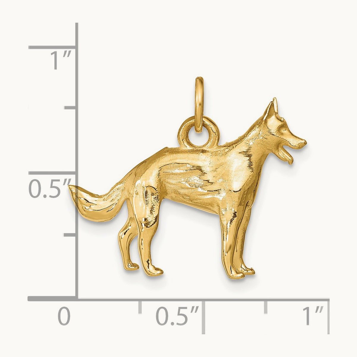 Solid Polished 3-D German Shepherd Charm, 14K