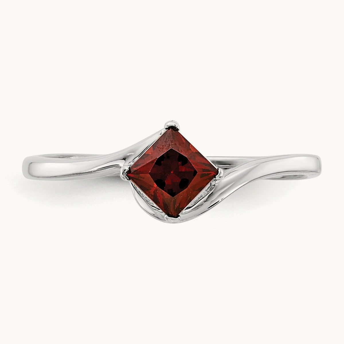 Princess Cut Garnet Ring — 14K White Gold