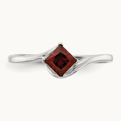 Princess Cut Garnet Ring — 14K White Gold