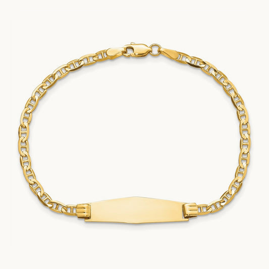 Soft Diamond Shape Anchor Link ID Bracelet, 14K