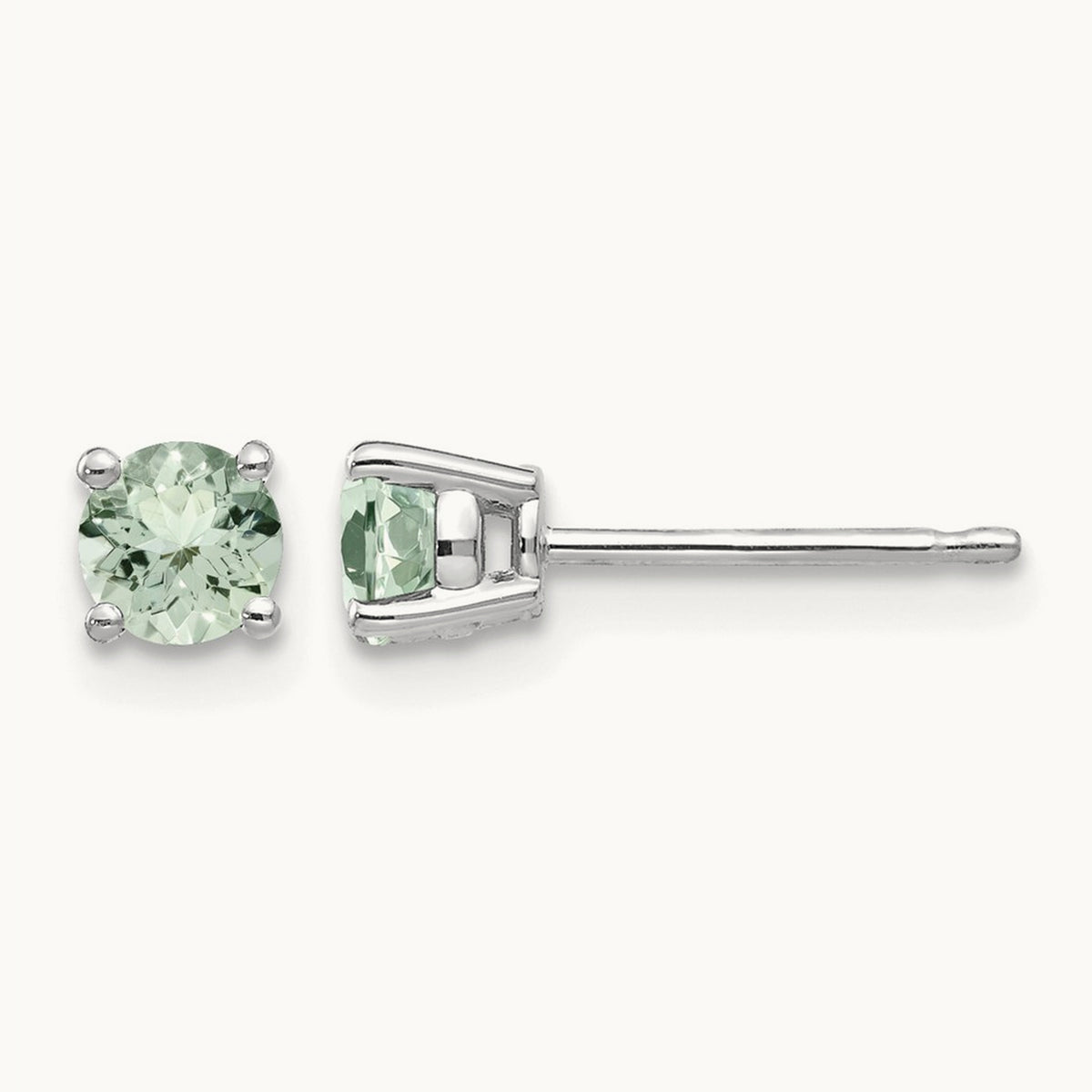 Round Green Quartz Earrings — 14K White Gold, 4mm