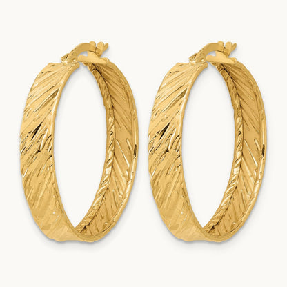 Polished and Textured Round Hoop Earrings, 14K — Leslie's
