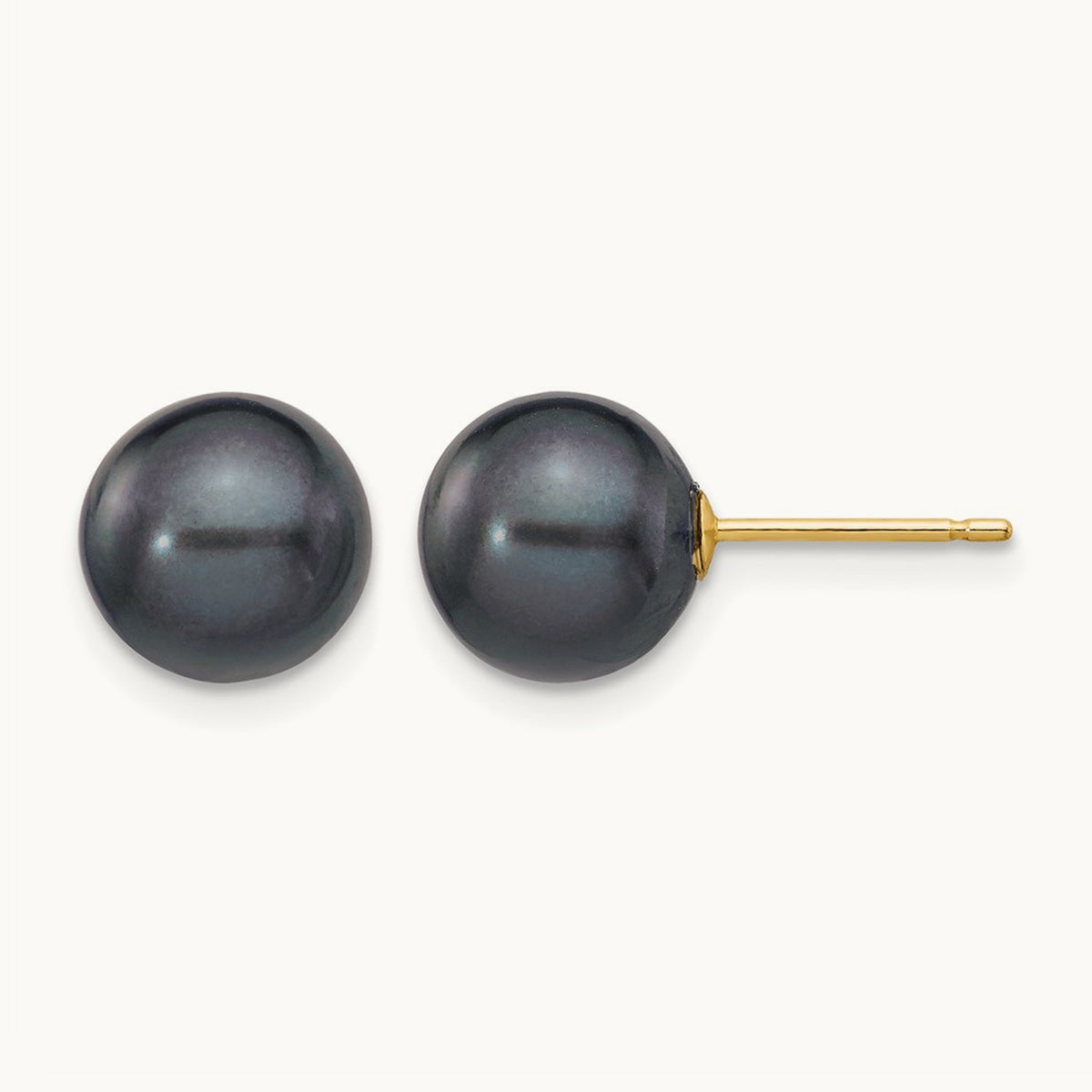 8- Black Round Freshwater Cultured Pearl Stud Post Earrings, 9mm, 14K