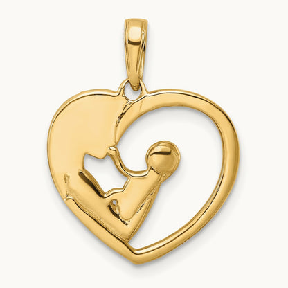 Diamond-cut Mother and Baby Heart Pendant, 14K with White Rhodium