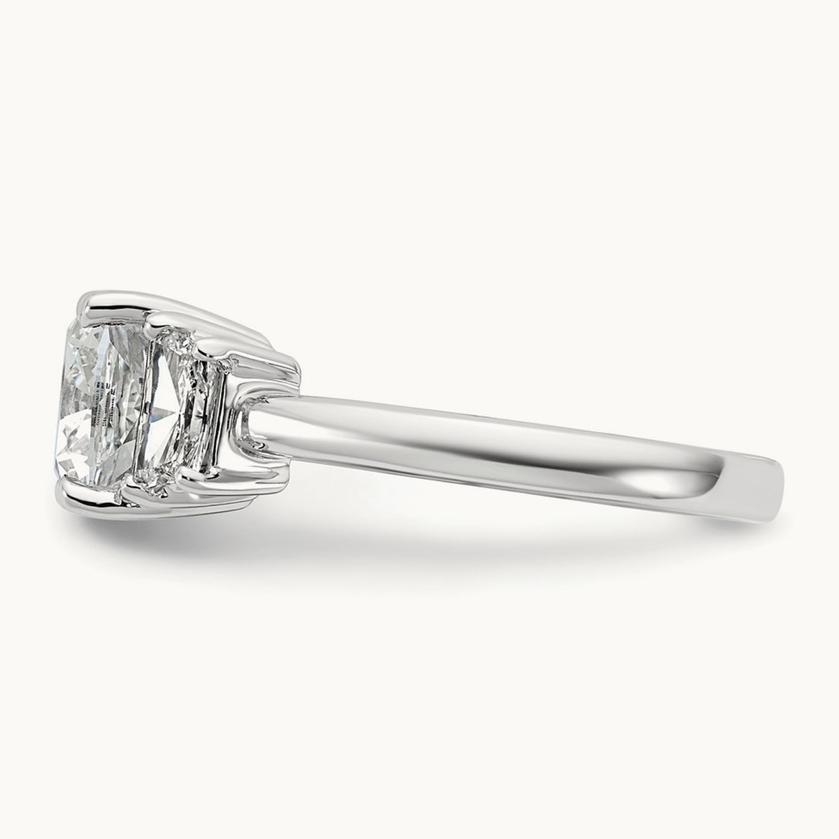 Cushion & 1/2 Moon Engagement Ring — 14K White Gold, 3 1/8 ct, 7