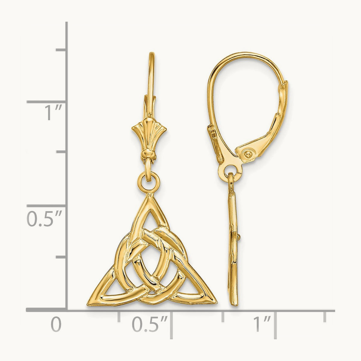 Small Celtic Trinity Knot Leverback Earrings, 14K