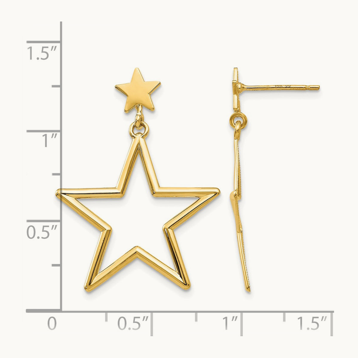 Star Dangle Post Earrings, 14K