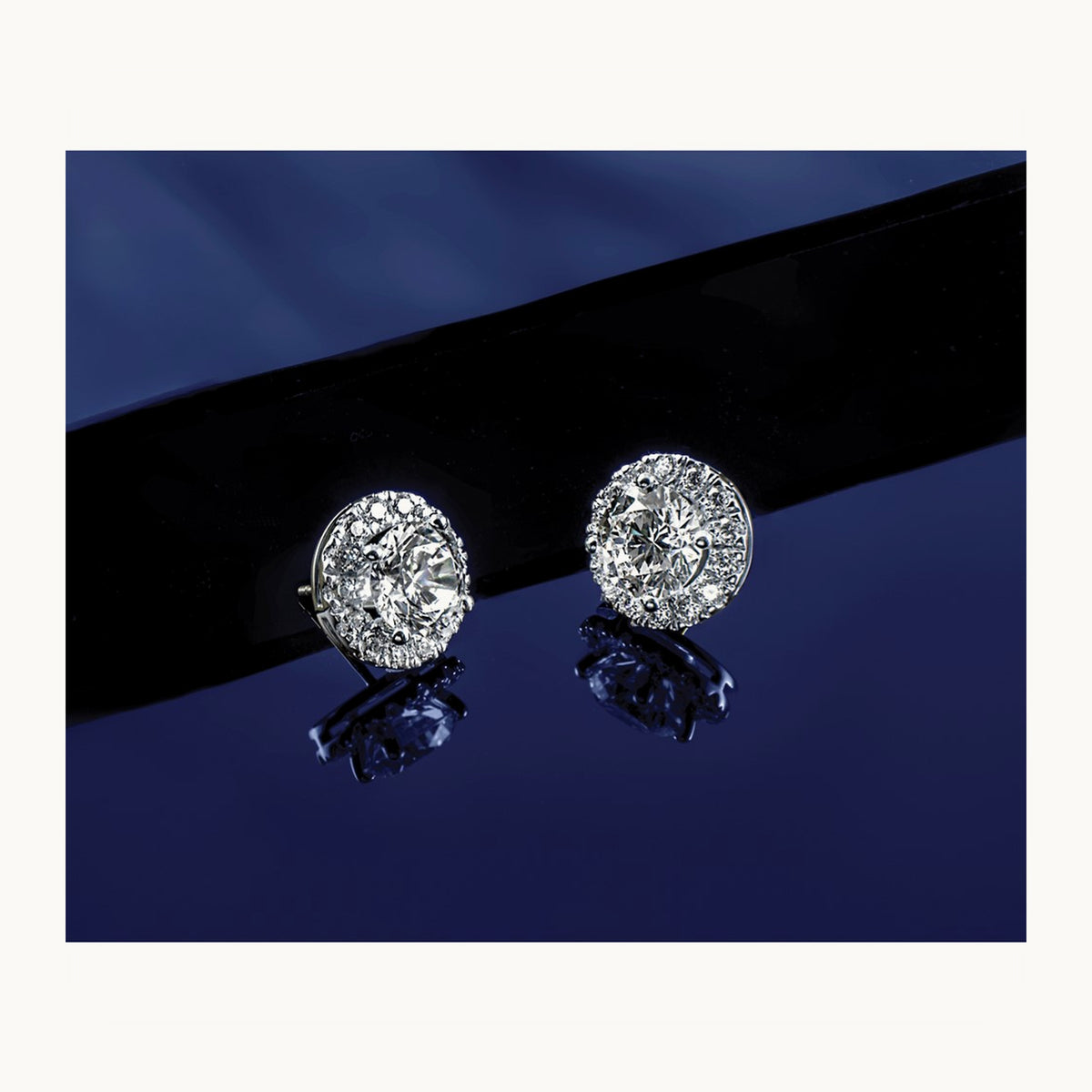 Round Halo Post Earrings, 0.50-7.50 ct tw Lab-Grown Diamond — 5 ct, 14K White Gold