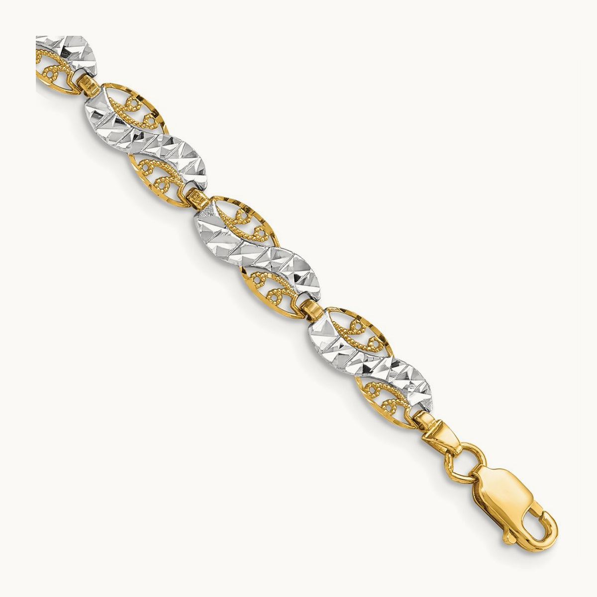Diamond-Cut Filigree Link Bracelet, 14K with White Rhodium