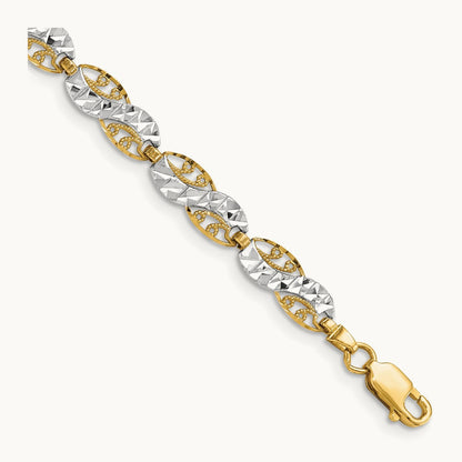 Diamond-Cut Filigree Link Bracelet, 14K with White Rhodium
