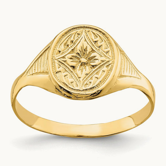 Oval Flower Baby Ring, 14K