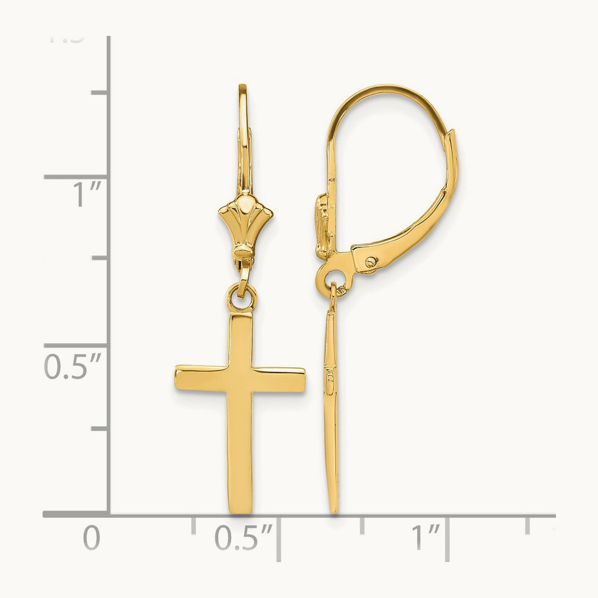 Polished Cross Leverback Earrings — 14K Yellow Gold, 33.22mm