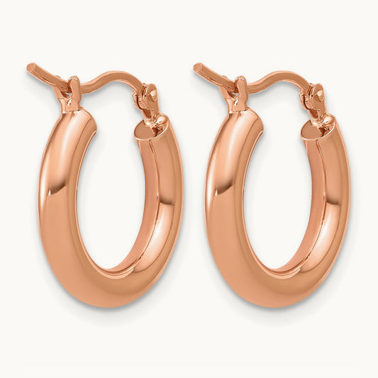 Polished x 17mm Lightweight Tube Hoop Earrings, 3mm, 14K Rose Gold