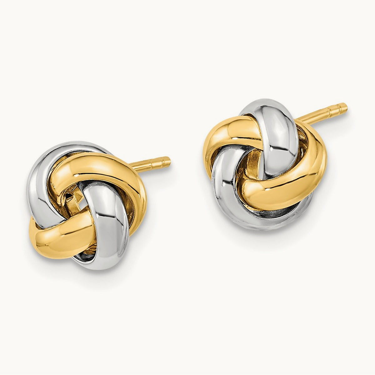 Polished Love Knot Post Earrings — 14K Two-Tone Gold, 8mm