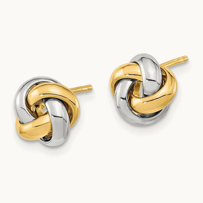 Polished Love Knot Post Earrings — 14K Two-Tone Gold, 8mm
