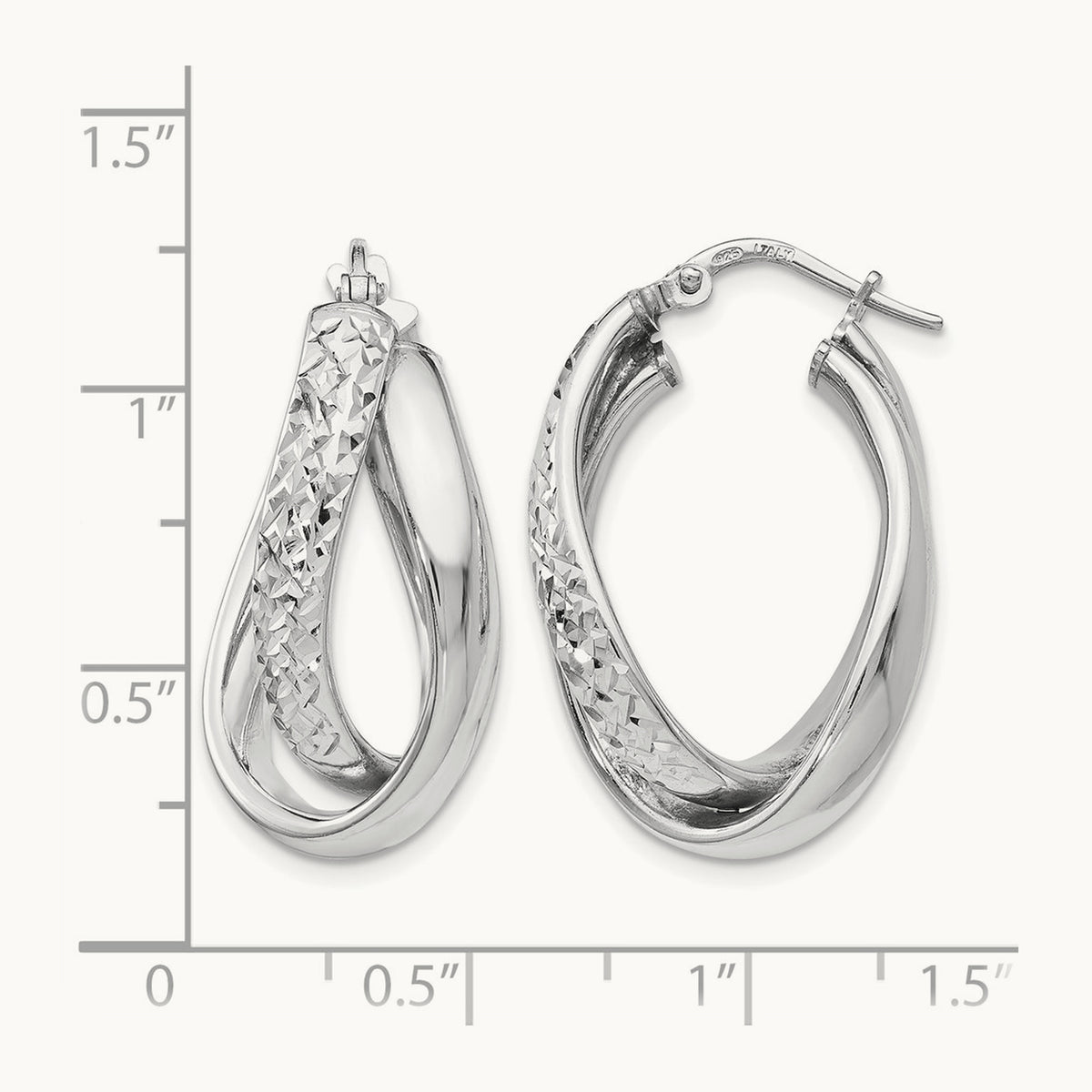 RH-plated Polished / Textured Fancy Hoop Earrings, Sterling Silver — Leslie's